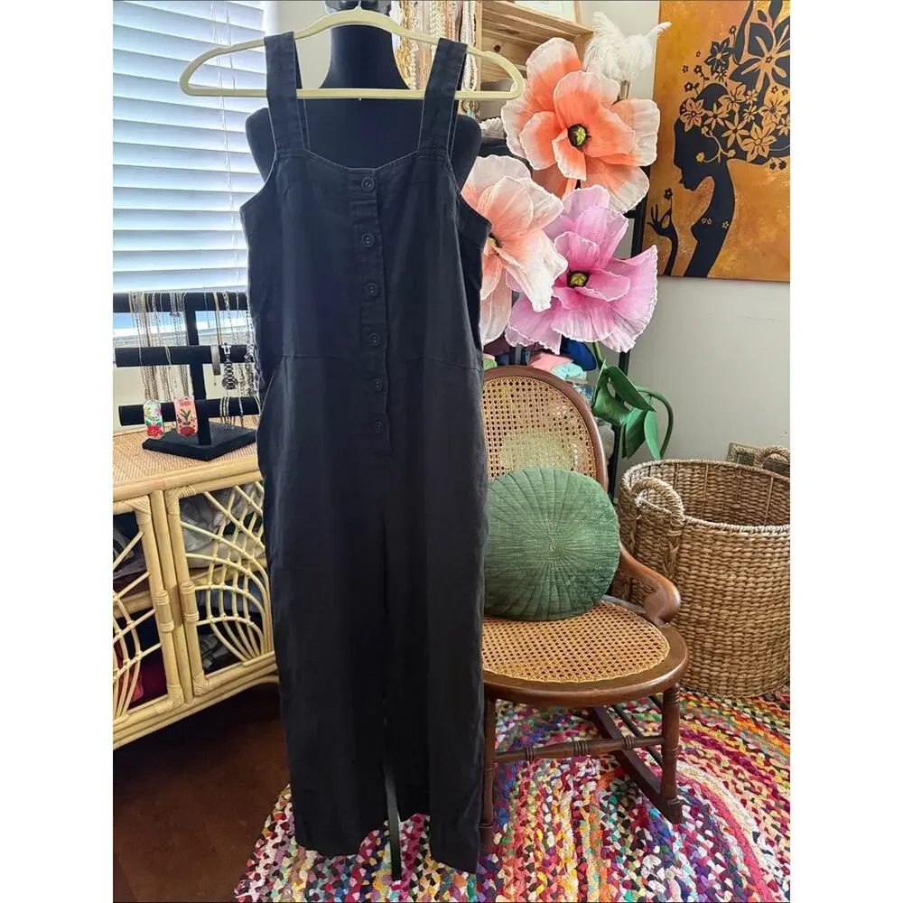 Everlane Washed Black The Linen Button Up Classic Preppy Market Resort Jumpsuit